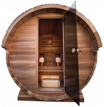 Alpha Wellness Barrel Infrarot-Fass Outdoor mit Lounge-Bank