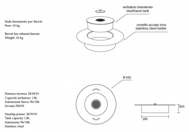 Artwork Barrel Standwaschbecken, Lampe und Bio-Ethanol-Feuerstelle