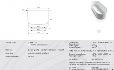 Badewanne bloom basin 1650 x 800 mm aus Dadoquartz von Jee-O