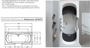 Börsting Quinto Badewanne mit Tür barrierefrei niedriger Einstieg, weiß