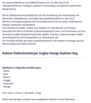 Bag Elektroheizkörper Designheizkörper von Rubicer