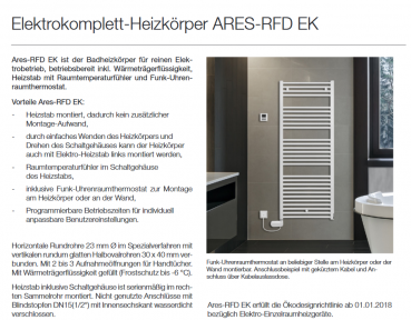 Bemm Ares RFD EK Elektro-Badheizkörper Funkthermostat Handtuchheizkörper weiß