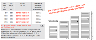 Bemm Ares RFD EK Elektro-Badheizkörper Funkthermostat Handtuchheizkörper weiß