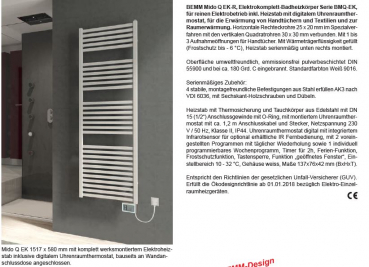 Bemm Mido Q EK-R Elektro-Badheizkörper digitales Thermostat Handtuchheizkörper weiß