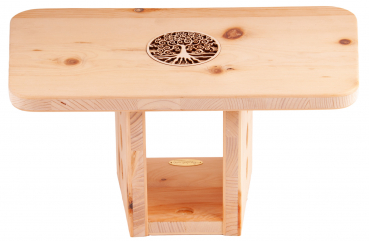 Berk Esoterik Meditationsbank Hocker aus Zirbe mit Yggdrasil