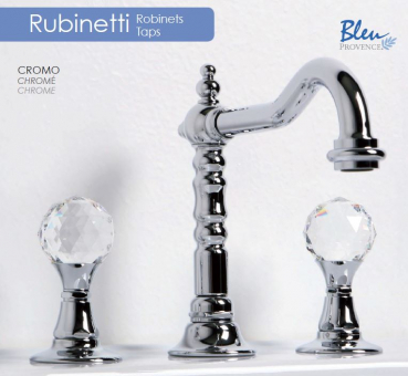 Bleu Provence Waschbecken-Armatur Wasserhahn RL103 3-Loch, große Auswahl an Griffen und Oberflächen, Retro-Design für Ihr Traumbad
