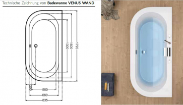 Börsting Venus Acrylbadewanne freistehend und an Wand