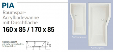 Börsting Raumsparwanne Pia 1600/1700 Acryl-Badewanne mit optionalem Whirlpool, modernes Design für Ihr Traumbad