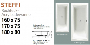 Börsting Rechteckwanne Steffi Acryl-Badewanne mit optionalem Whirlpool, modernes Design für Ihr Traumbad