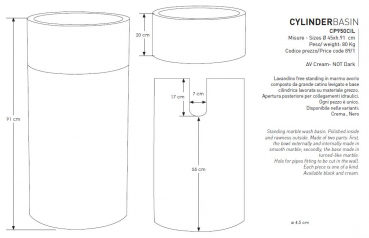 Cipi Cylinder Dark Marmor Standwaschbecken Säulenwaschbecken