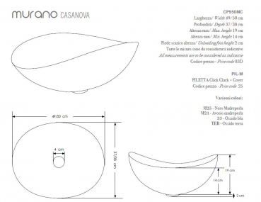 Cipi Aufsatzwaschbecken Murano Casanova Ossido blu original-Muranoglas