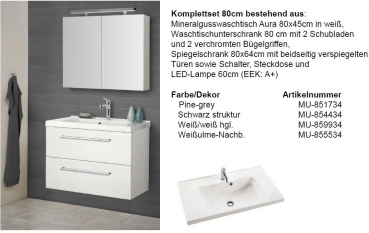 Dansani Badmöbelset Multo+ Aura 80 cm mit Spiegelschrank, modernes Design für Ihr Traumbad