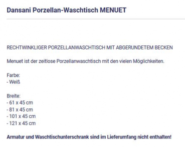 Dansani Menuet Waschbecken