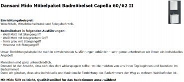 Dansani Capella Mido Badmöbelset 60/62 mit 2 Türen und Spiegelschrank