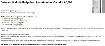 Dansani Capella Mido Badmöbelset 90/92 mit 2 Schubladen und Spiegel