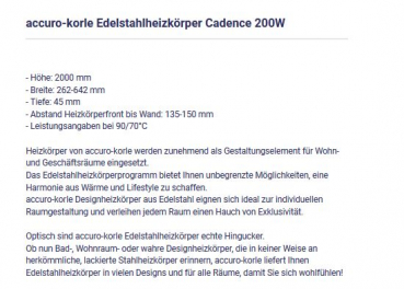 Edelstahl-Heizkörper Cadence 200W von accuro-korle Design