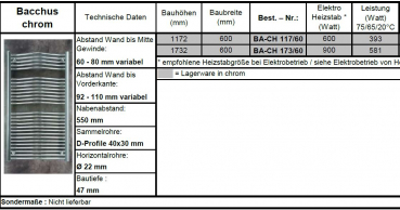 Eucotherm Bacchus Chrom verchromter Badheizkörper Handtuchheizkörper