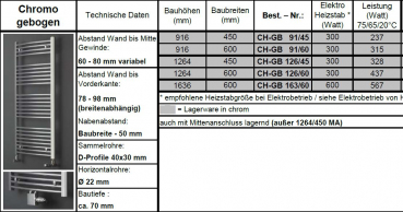 Eucotherm Chromo gebogen verchromter Badheizkörper Handtuchheizkörper