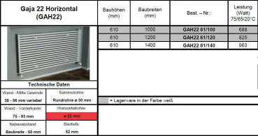 Eucotherm Gaja 22 horizontal Röhrenheizkörper Raumheizkörper Designheizkörper