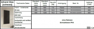 Eucotherm Infrarotheizkörper Infrarot-Paneel Schwarz Wandmontage