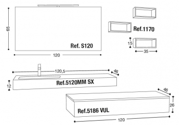 Box Badmöbelset 2|120+120 cm Cassettiera VUL Vulcano Metal von Euro Bagno