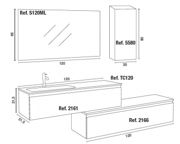 Nevada Badmöbelset 10|120+120 cm Sherwood con Top in ceramica von Euro Bagno