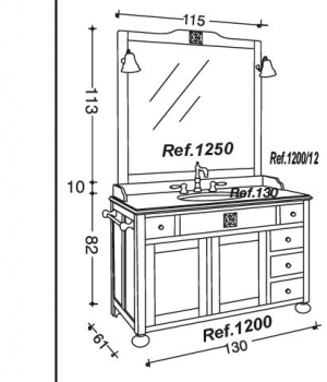 Ricordi Badmöbelset 23|130 cm Walnuss/Weiß antik von Euro Bagno