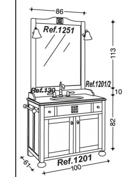 Ricordi Badmöbelset 24|100 cm Walnuss/Weiß antik von Euro Bagno