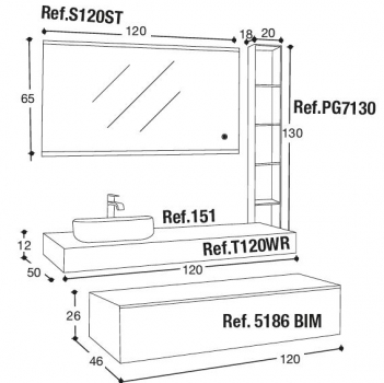 Roma Badmöbelset 10|120+120 cm Wood Revive von Euro Bagno