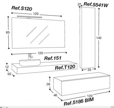 Roma Badmöbelset 5|120+120 cm Frassino Tinta Miele von Euro Bagno