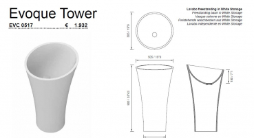 Preview: Moma Design Standwaschbecken Evoque Tower freistehende Waschsäule Weiß matt White Stonage