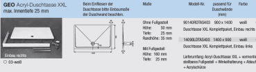 GEO maw flache Rechteck-Duschwanne XXL Komplettpaket, Duschtasse aus Acryl mit max. Innentiefe 25 mm