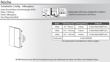 Preview: GEO S5 Schiebetür 2-teilig Silberglanz, Schwarz oder Brushed Gold