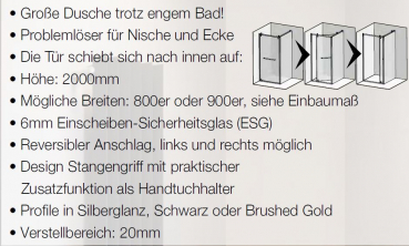 Preview: GEO S6 Schwenk-Schiebetür mit Seitenteil Silberglanz, Schwarz oder Brushed Gold