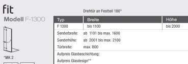 GEO maw Fit Drehtür Schwenktür für Nische an Festteil F-1300 Aufmaß inklusive