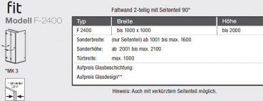 GEO maw Fit F-2400 Duschkabine Drehtür Faltwand mit Seitenteil Eckdusche Fronteinstieg Aufmaß inklusive