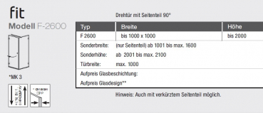 GEO maw Fit F-2600 Duschkabine Drehtür Schwenktür mit Seitenteil Eckdusche Fronteinstieg Aufmaß inklusive