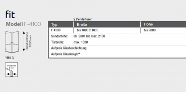 GEO maw Fit F-4100 Duschkabine Eckeinstieg mit 2 Schwenktüren Eckdusche Aufmaß inklusive