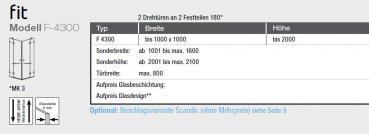 GEO maw Fit F-4300 Duschkabine Eckeinstieg mit 2 Schwenktüren an Fixteil Eckdusche Aufmaß inklusive