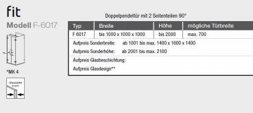 GEO maw Fit F-6017 U-Kabine Doppel-Pendeltür und 2 Seitenwände Duschkabine U-Form Aufmaß inklusive