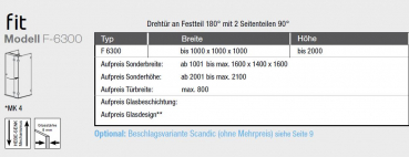 GEO maw Fit F-6300 U-Kabine Drehtür an Festteil und 2 Seitenteile Duschkabine U-Form Aufmaß inklusive