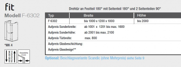 GEO maw Fit F-6302 U-Kabine Drehtür an Festteilen und 2 Seitenteile Duschkabine U-Form Aufmaß inklusive