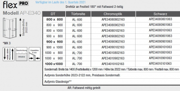 GEO maw Flex Pro AP-E340 Eckeinstieg Drehtür an Fixteil und Faltwand Duschkabine in Chromoptik oder Schwarz mit Beschichtung