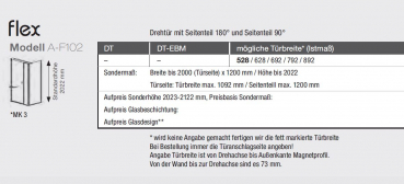 GEO maw flex A-F102 Duschkabine Drehtür / Schwenktür mit Seitenteil Eckdusche Fronteinstieg