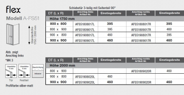 GEO maw flex A-FS51 Duschkabine Schiebetür mit Seitenteil Höhe 1750 und 2000 Eckdusche Fronteinstieg