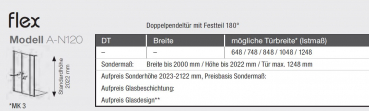 GEO maw flex A-N120 Duschkabine Doppel-Pendeltür an Festteil für Nische