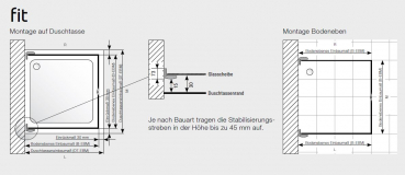 GEO maw Fit F-6770 U-Kabine Doppel-Pendeltür und 2 Seitenteile Duschkabine U-Form Aufmaß inklusive