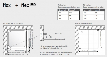 GEO maw Flex Pro AP-F100 Drehtür mit Seitenteil Duschkabine Fronteinstieg in Chromoptik oder Schwarz mit Beschichtung