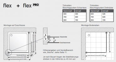 GEO maw Flex Pro AP-E200 Eckeinstieg 2 Pendeltüren an Fixteilen Duschkabine in Chromoptik oder Schwarz mit Beschichtung