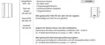 HSK ALU-Spiegelschrank ASP 500 LED Aluminium Doppelspiegeltüren 600 x 750